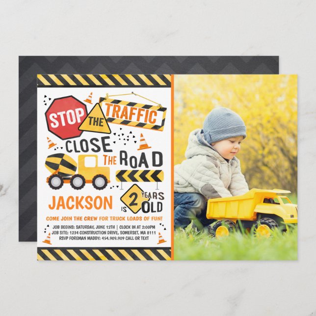Construction Birthday Invitation Dump Truck Party (Front/Back)