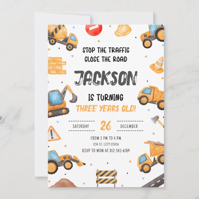 Construction Birthday Invitation Dump Truck Party (Front)