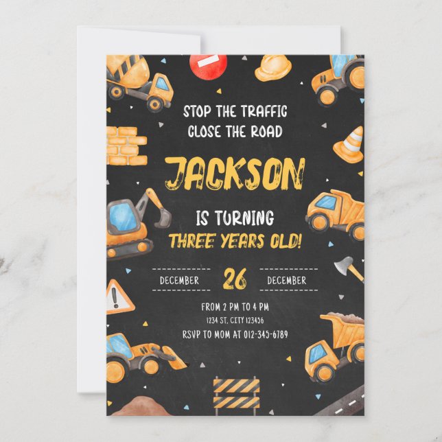 Construction Birthday Invitation Dump Truck Party (Front)