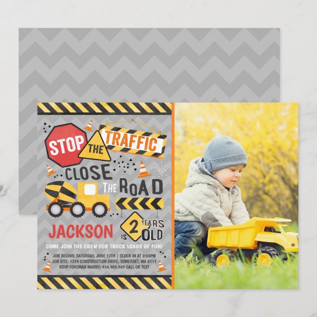 Construction Birthday Invitation Dump Truck Party (Front/Back)