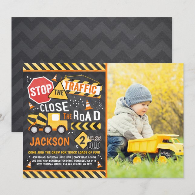 Construction Birthday Invitation Dump Truck Party (Front/Back)
