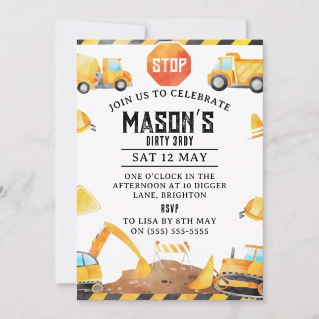 Construction Birthday Invitation – Editable Dump  (Front)