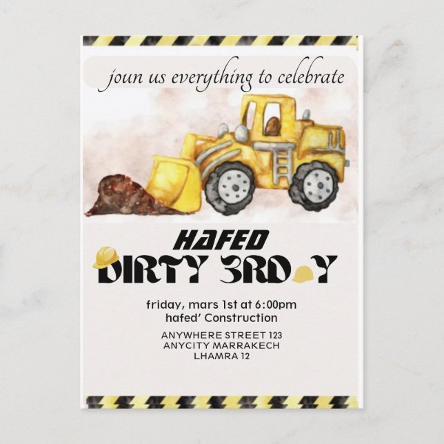 Construction Birthday Invitation Editable Dump Tru (Front)
