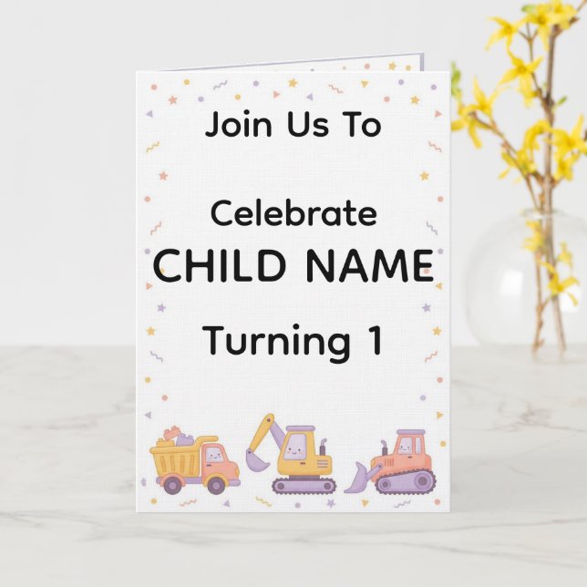 Construction Birthday Invitation | Editable Truck  (Yellow Flower)