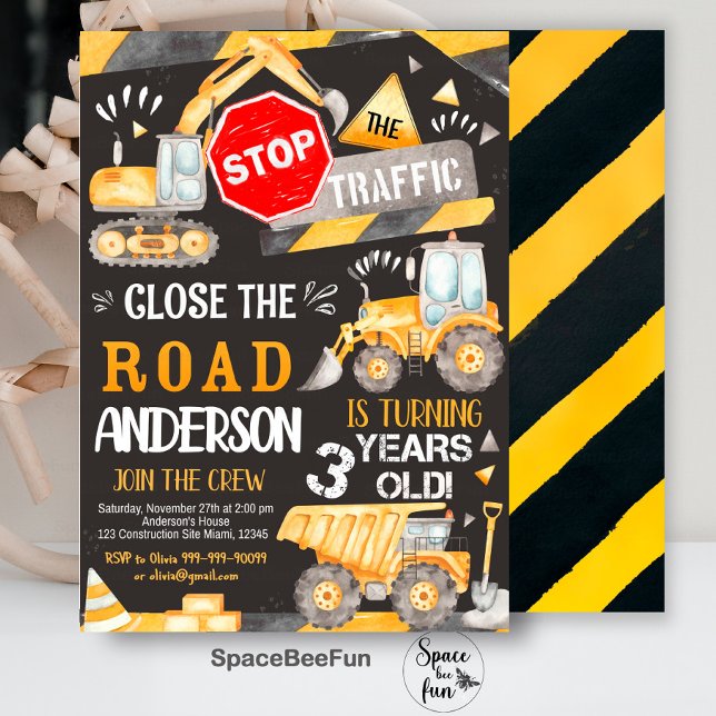 Construction Birthday invitation for 3 year old (Construction Birthday invitation for 3 year old
Construction Birthday invitation for 3-year-old, con)