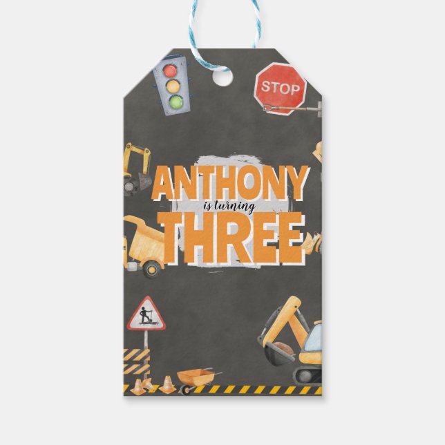 Construction Birthday Invitation Gift Tags (Front)