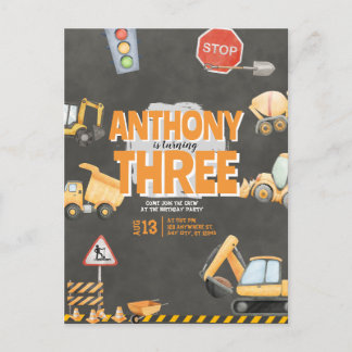 Construction Birthday Invitation Postcard