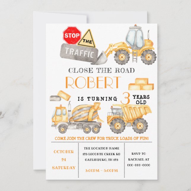 Construction Birthday Invitation Template (Front)