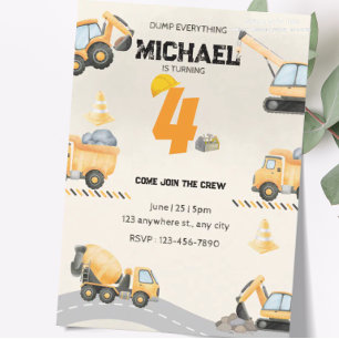Construction Birthday Invitation, Trucks Them Invitation