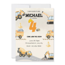 Construction Birthday Invitation, Trucks Them