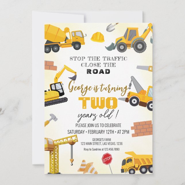 Construction Birthday Invitations (Front)