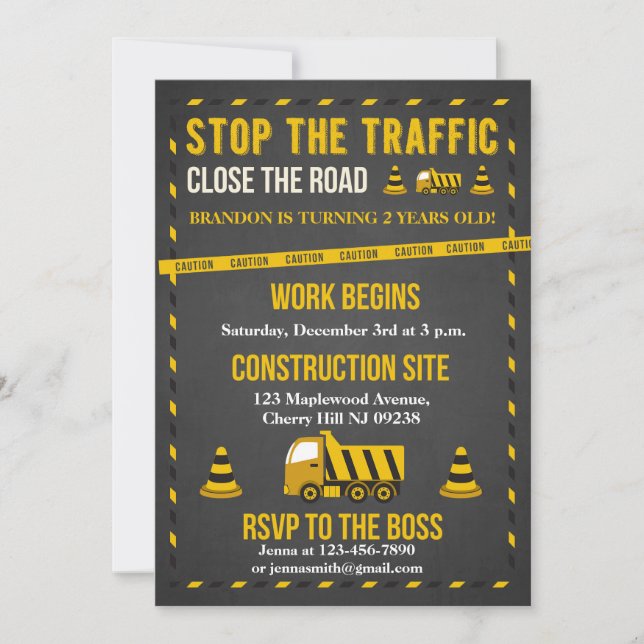 Construction Birthday Invitations (Front)