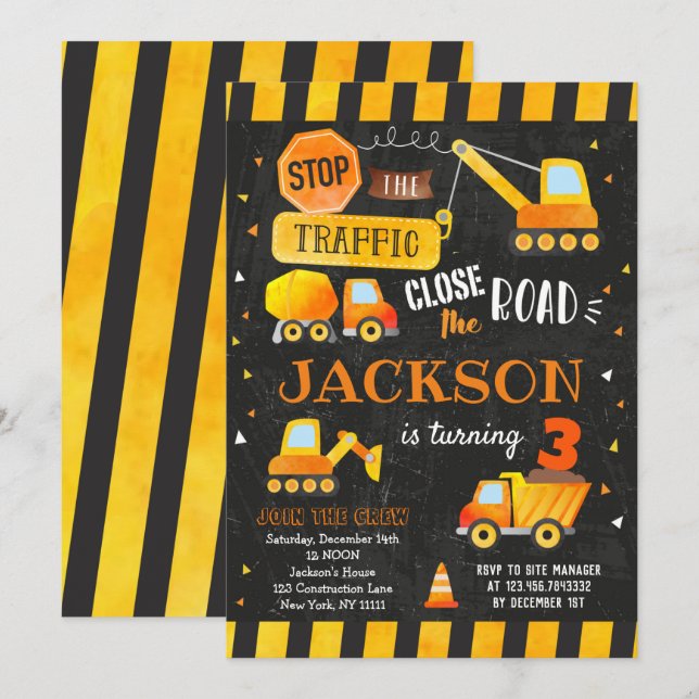 Construction Birthday Invitations (Front/Back)