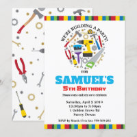 Construction Birthday Invitations Tools Party Boys