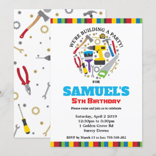Construction Birthday Invitations Tools Party Boys