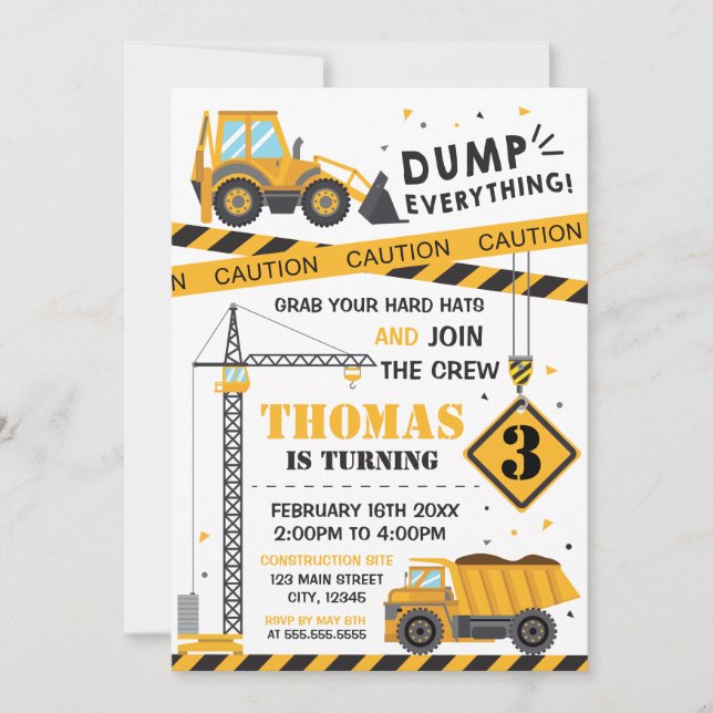 Construction Birthday kid Invitation (Front)