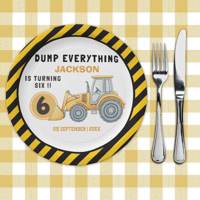 Construction Birthday Paper Plates Turning 6 (Creator Uploaded)