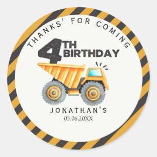 Construction Birthday Party 4 Years Classic Round Sticker