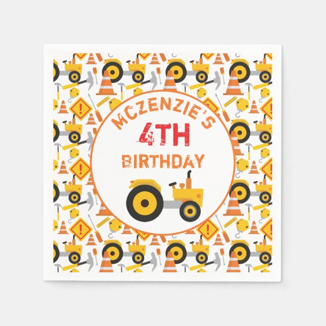 Construction Birthday Party Age White Napkins (Front)