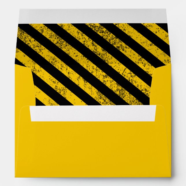 Construction Birthday Party Black Yellow Stripes Envelope (Back (Bottom))