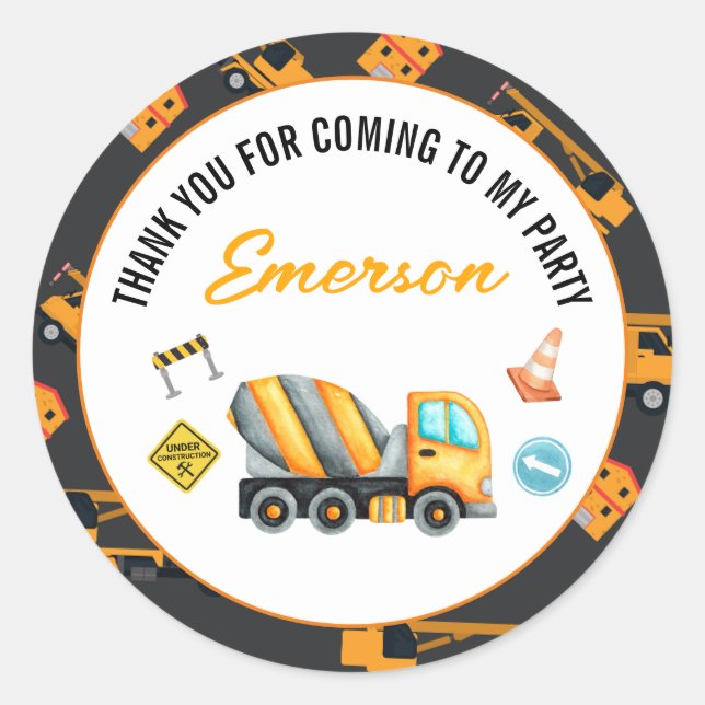 Construction Birthday Party Classic Round Sticker (Front)