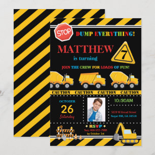 Construction Birthday Party Diggers Dump Trucks Invitation