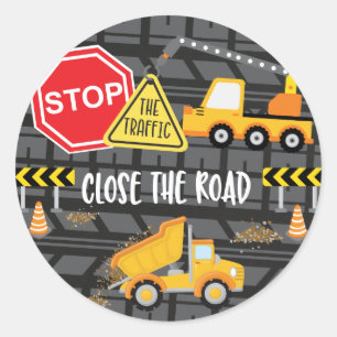 Construction Birthday Party Favour Classic Round Sticker