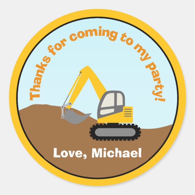 Construction Birthday Party Favour Tag Sticker (Front)