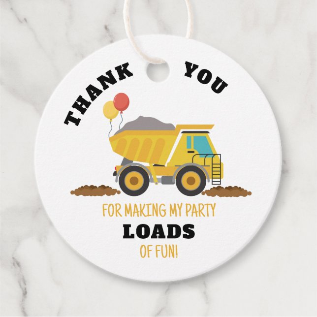Construction Birthday Party Favour Tags (Front)
