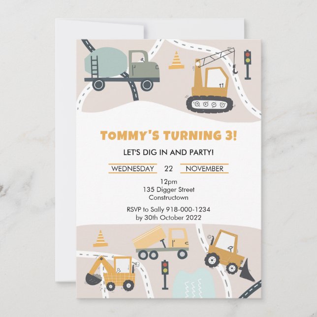 Construction Birthday Party Invitation (Front)