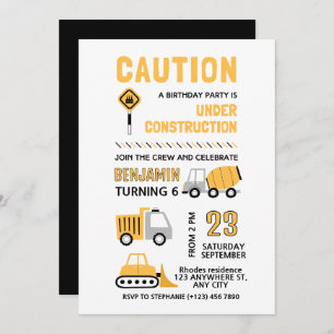 Construction Birthday party Invitation