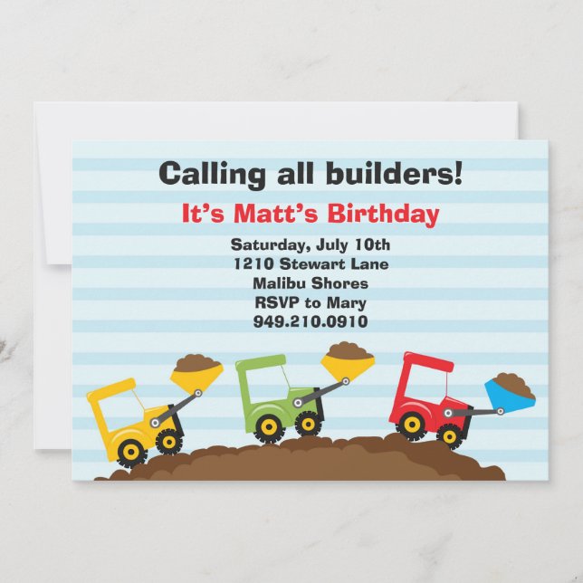 Construction Birthday Party Invitation (Front)