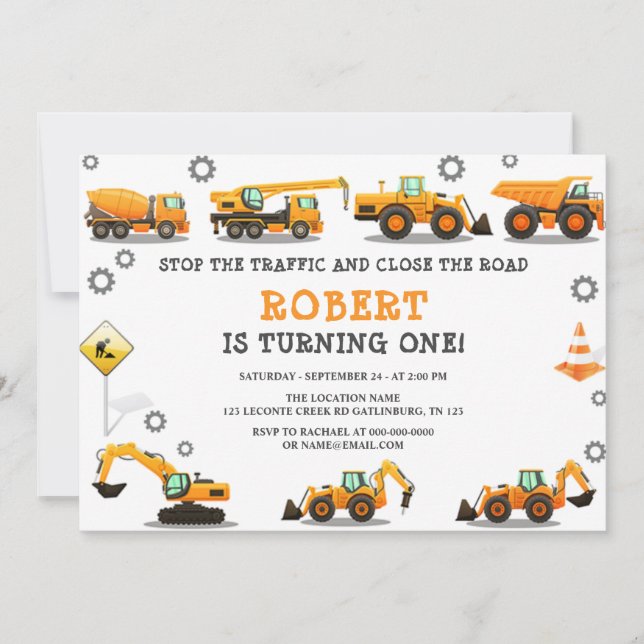 Construction Birthday Party Invitation (Front)