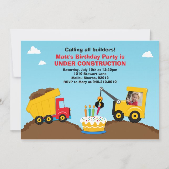 Construction Birthday Party Invitation (Front)