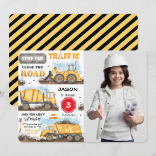 Construction Birthday Party Invitation With Photo