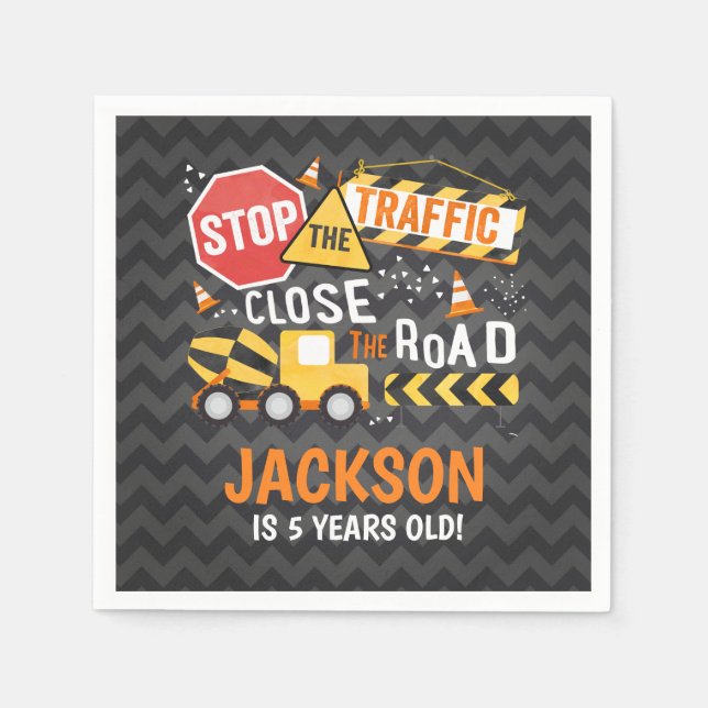 Construction Birthday Party Napkin Dump Truck (Front)