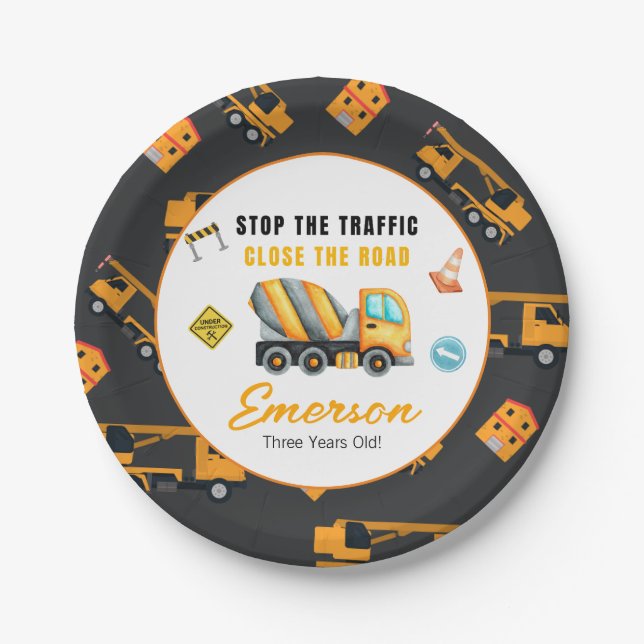 Construction Birthday Party Paper Plate (Front)
