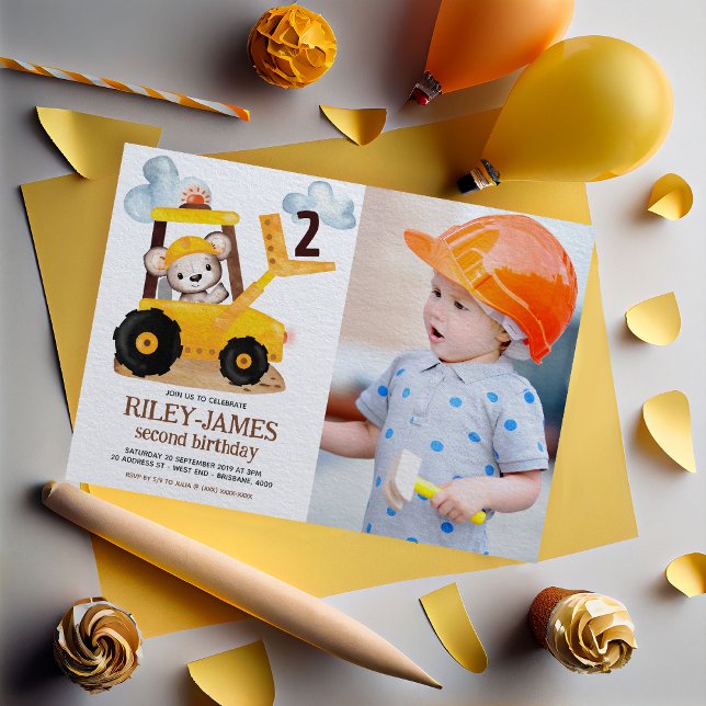 Construction Birthday Party Photo Invitation (Get ready to dig in and celebrate with our 'Under Construction' Birthday Invitation! )