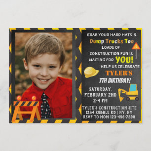Construction Birthday Party Photo Invitation