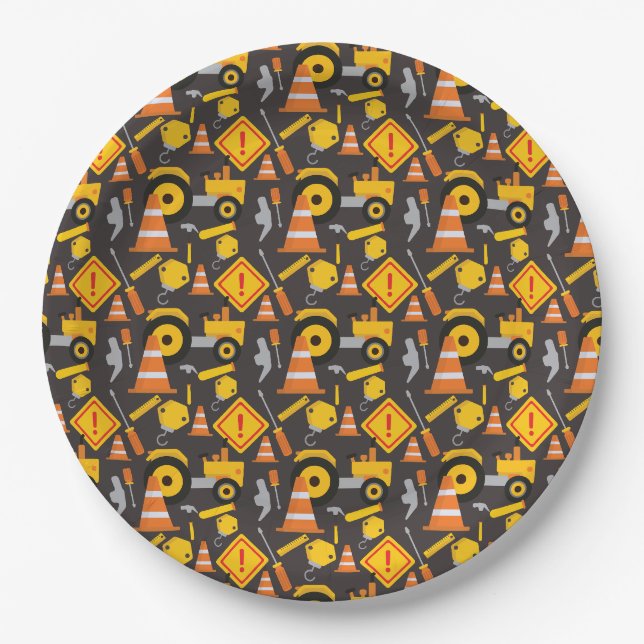 Construction Birthday Party Plain Paper Plate (Front)