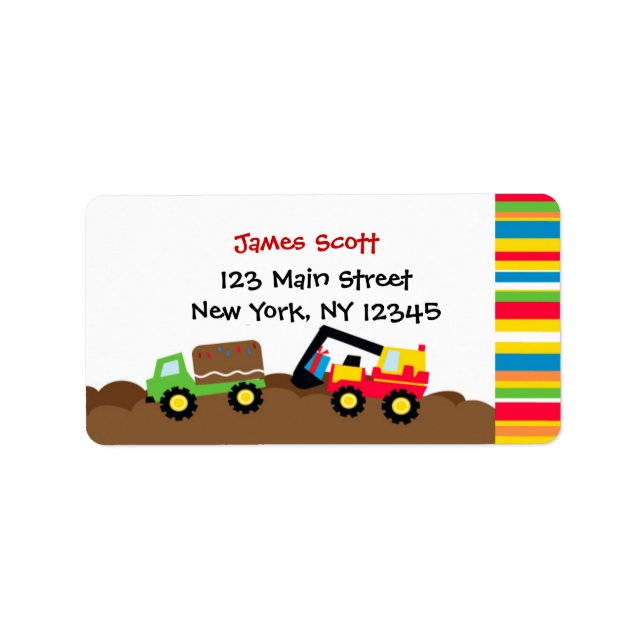 Construction Birthday Party Return Address Labels (Front)
