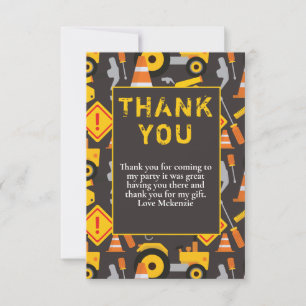 Construction Birthday Party Thank You Card
