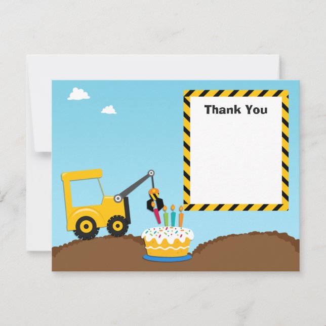 Construction Birthday Party Thank You Card (Front)