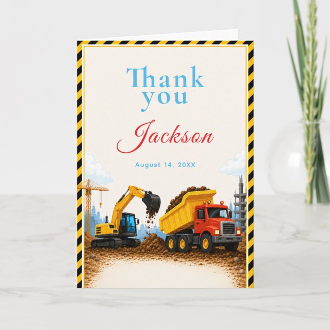 Construction Birthday Party Thank You Card (Front)