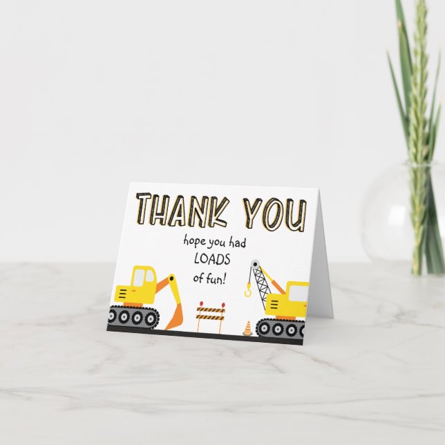 Construction Birthday Party  Thank You Card (Front)