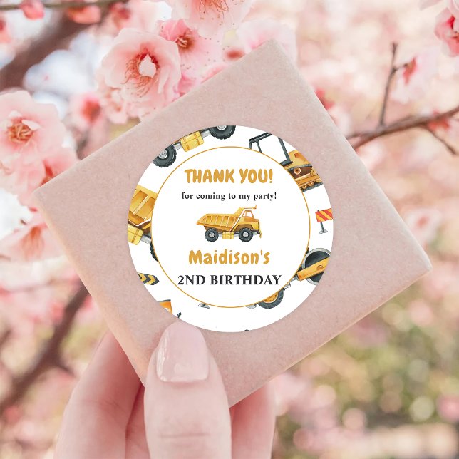 Construction Birthday Party Thank You  Classic Round Sticker (Creator Uploaded)