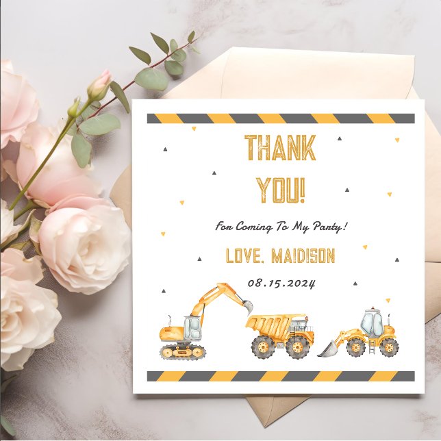 Construction  Birthday Party Thank You  Napkin (Creator Uploaded)