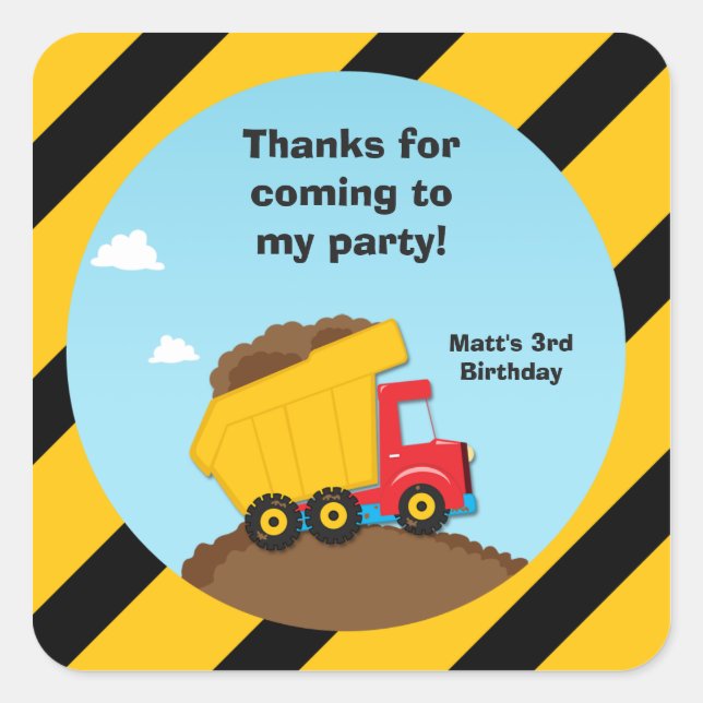 Construction Birthday Party Thank You Stickers (Front)