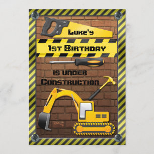 Construction Birthday Party Tools and Diggers Invitation