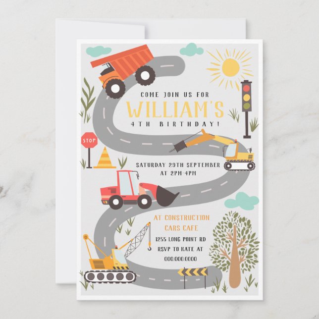 Construction Birthday Party Trucks and Diggers  Invitation (Front)